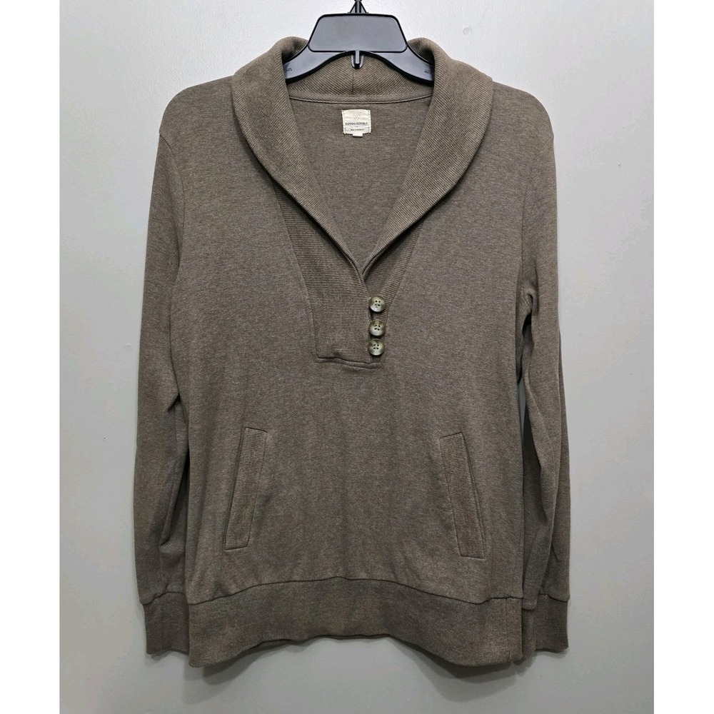 Banana Republic Sweater Womens M Brown Pullover Shawl Collar Sweatshirt Pockets